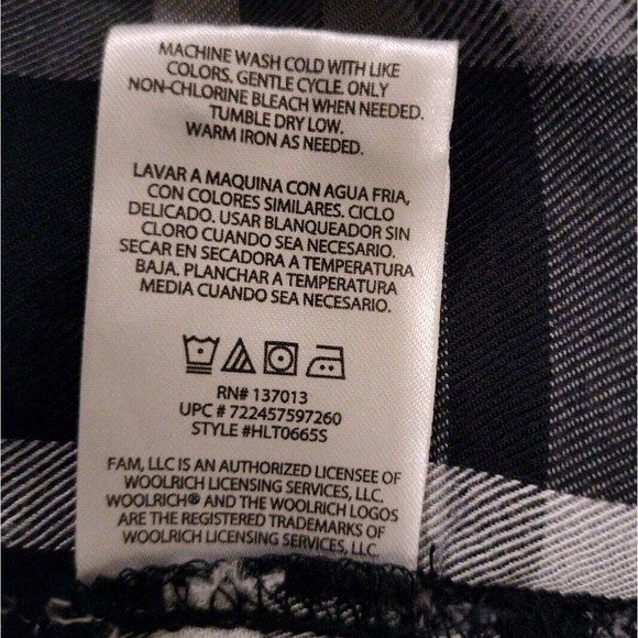 Woolrich Wmns Size XXL Plaid Flannel Shirt Long/Roll Tab Sleeve Black White - Picture 9 of 10